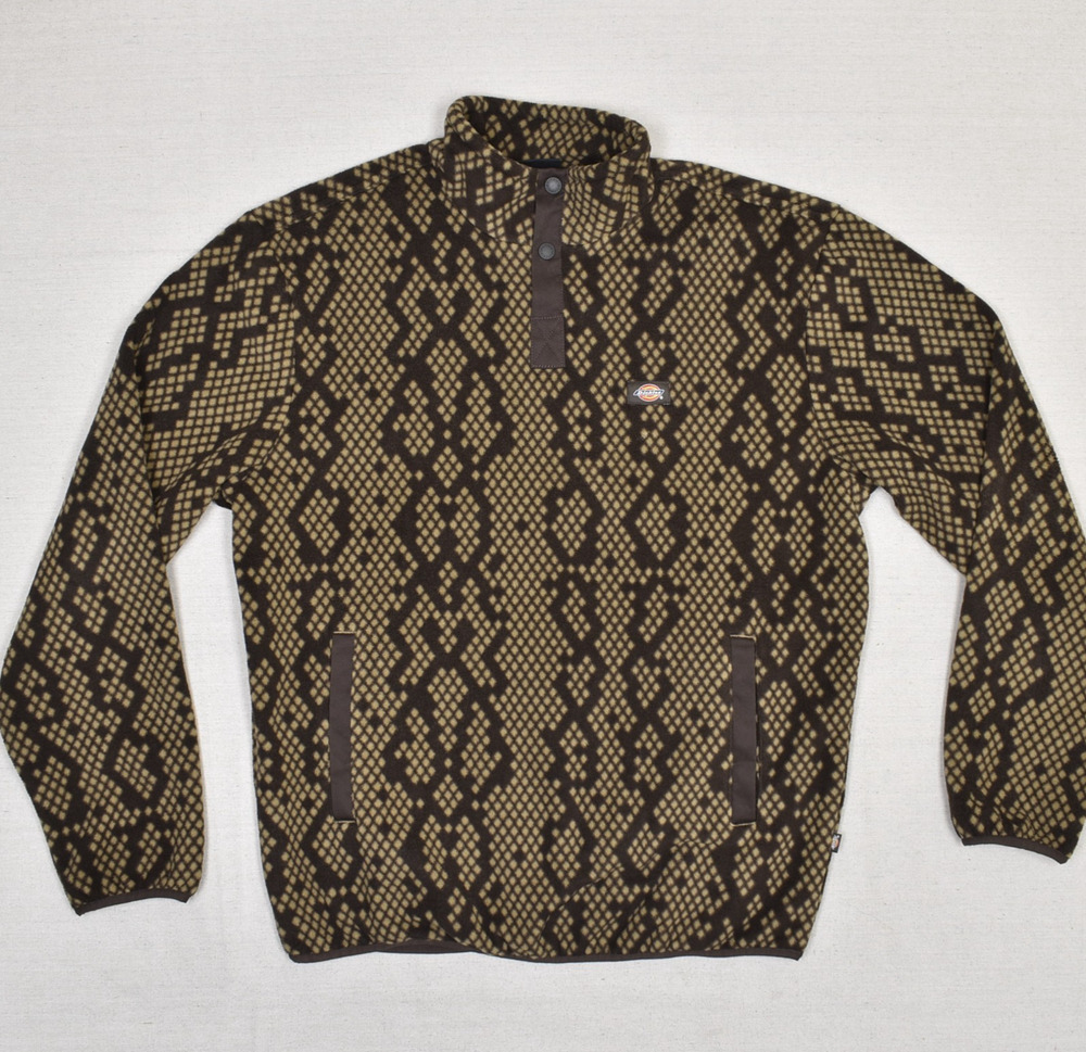 Dickies Men's Geometric Pullover Sweater Polyester Brown Size M Fleece Snap
